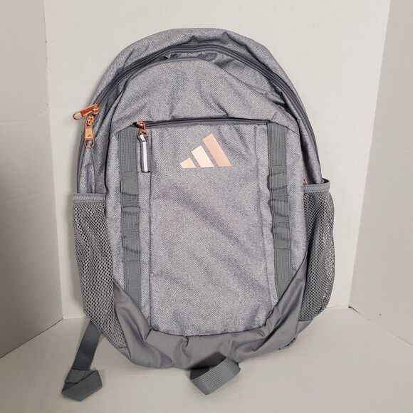 Adidas Backpack Gray with Rose Gold Logo School Laptop Bag NWT - Picture 1 of 11